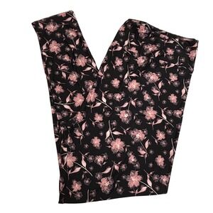 LuLaRoe Womens Leggings Size TC2 Black Pink Floral Flowers Roses Plus 18+ NWT